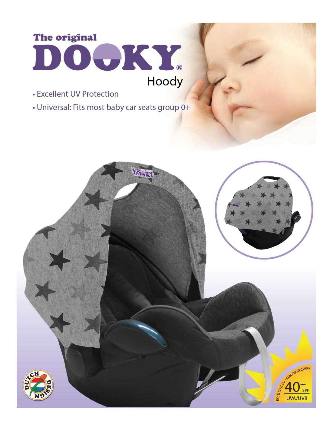 Dooky Hoody Sonnenschutz für Babyschale Design Sterne Grey Stars 